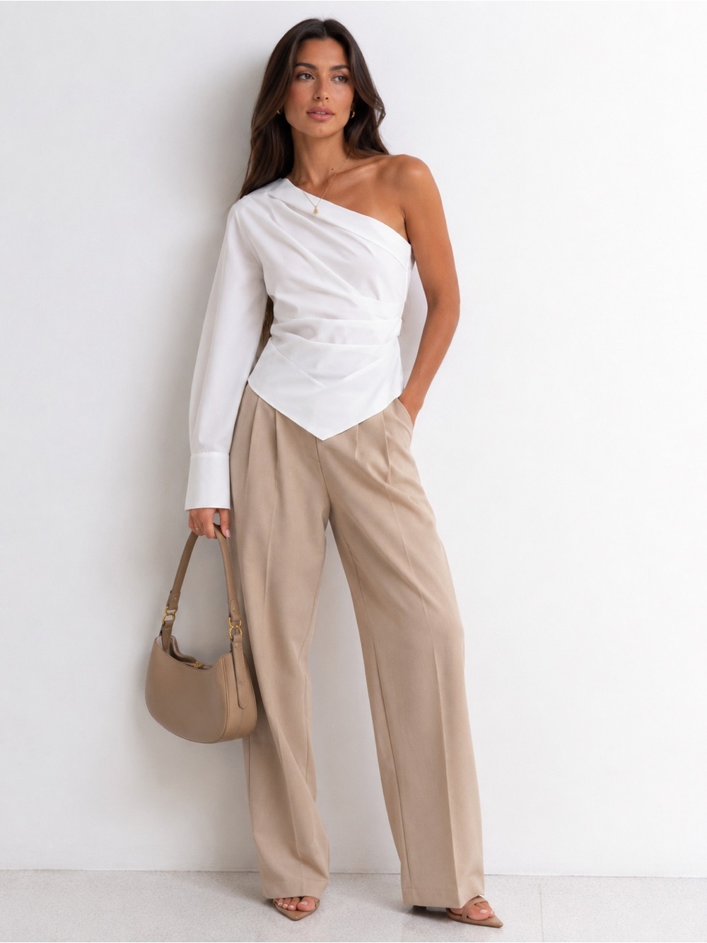 Zara White One-Shoulder Asymmetric Blouse Top Size M Coquette Girl Coastal Beach - Picture 16 of 17
